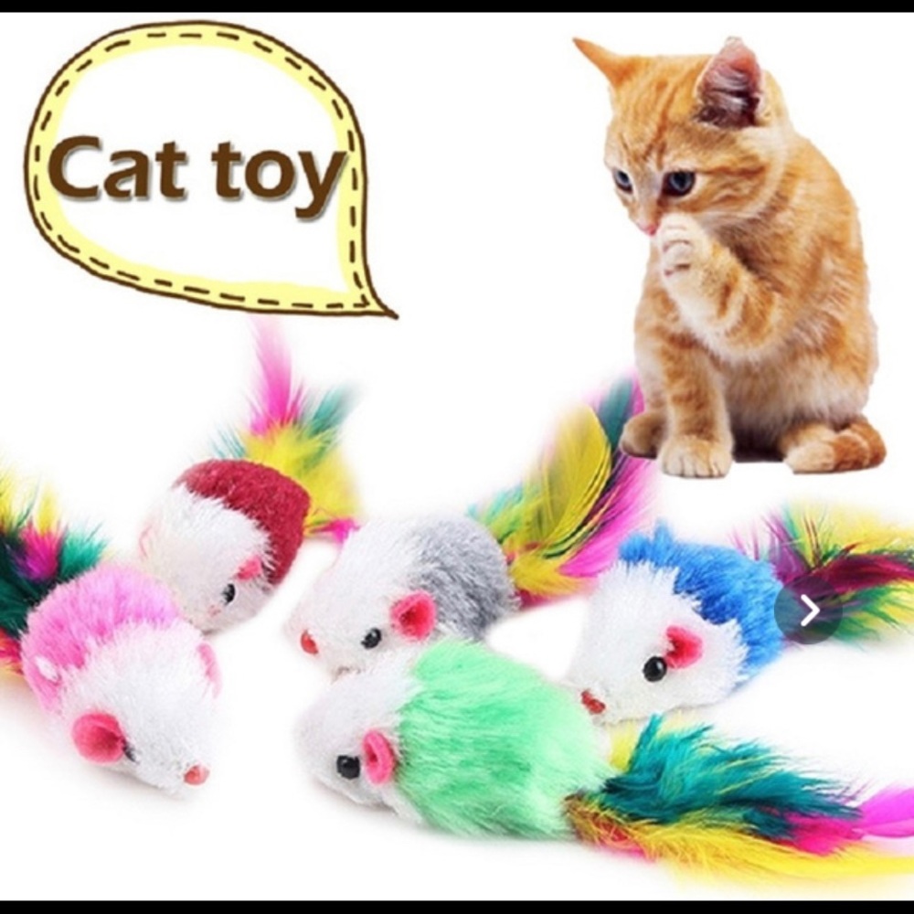 SET OF 5 Mouse with feathers cat toys